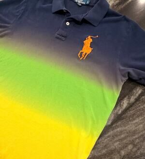 Ralph Lauren Custom Fit Big Pony Ombre Tie Dye Shirt Polo Mens L Blue Orange